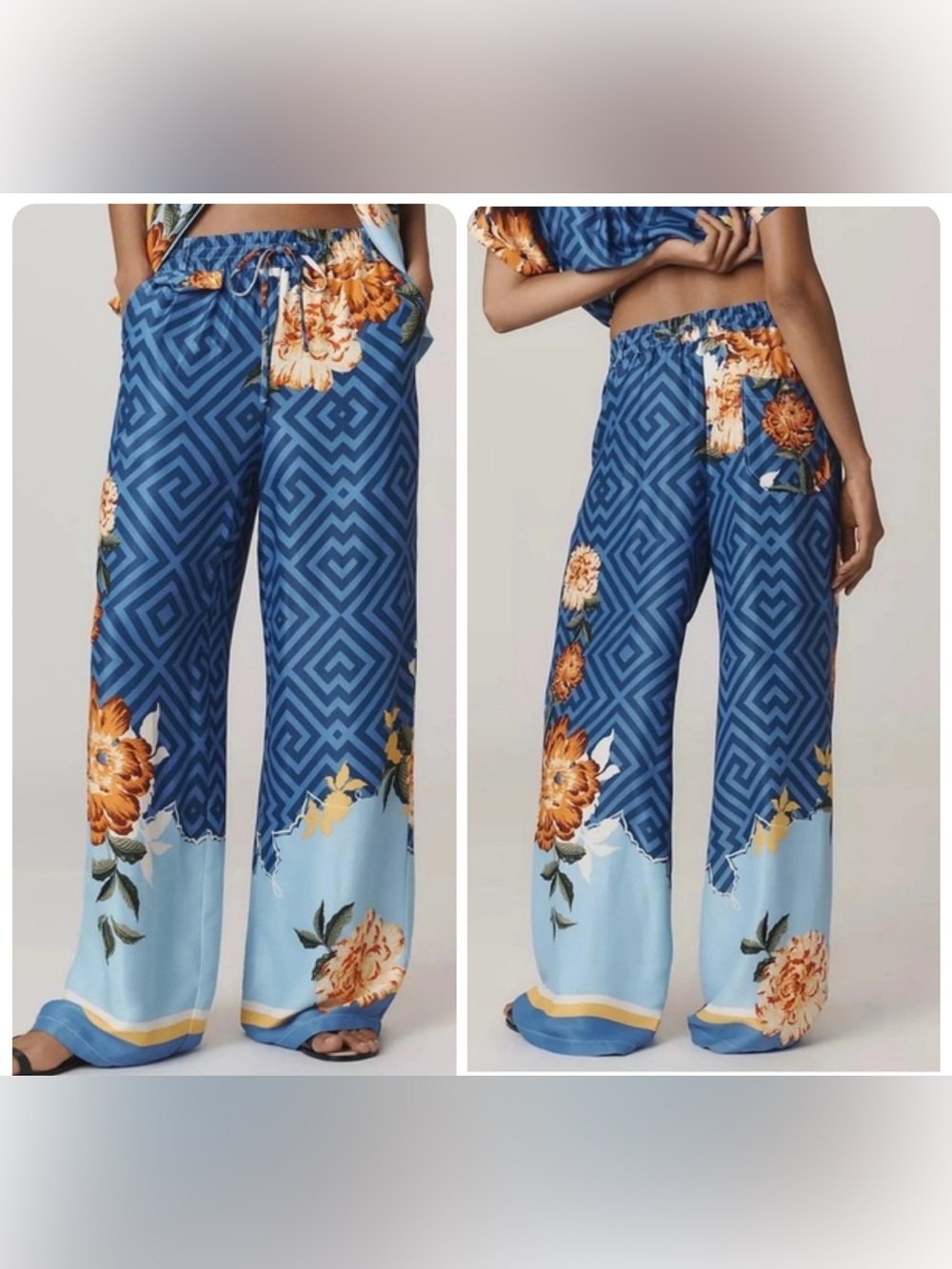 Anthropologie Maeve Straight-Leg Pull-On Silk Floral Tropical Pants size XS
